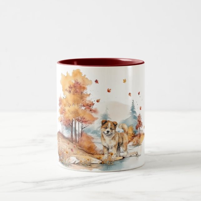 Design des Wasserfarbenfalles - Akita Zweifarbige Tasse (Mittel)