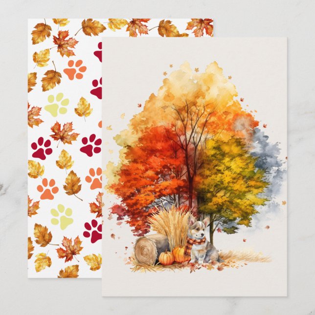 Design des Wasserfarbenfallhundes - Corgi Karte (Vorne/Hinten)