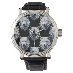 Design des weißen Wolfskopfes Armbanduhr
