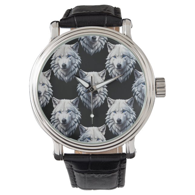 Design des weißen Wolfskopfes Armbanduhr (Vorderseite)