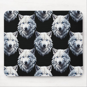 Design des weißen Wolfskopfes Mousepad