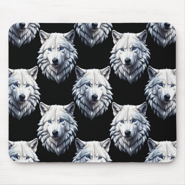 Design des weißen Wolfskopfes Mousepad (Vorne)