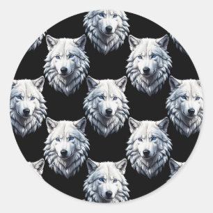 Design des weißen Wolfskopfes Runder Aufkleber