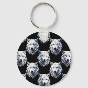 Design des weißen Wolfskopfes Schlüsselanhänger