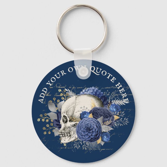 Design eigene gotische Schädelblauer Rose sterben Schlüsselanhänger (Vorderseite)