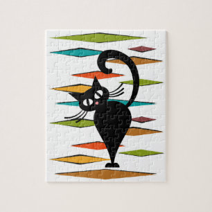 Design einer schwarzen Katze im Stil der Mitte des