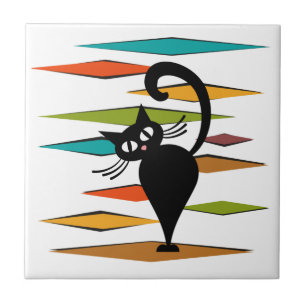 Design einer schwarzen Katze im Stil der Mitte des Fliese