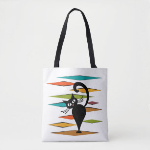 Design einer schwarzen Katze im Stil der Mitte des Tasche