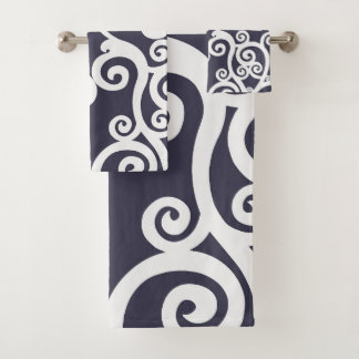Design élégant, motif floral, bleu marine, blanc