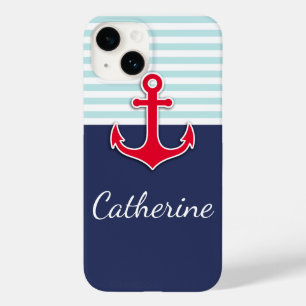 Design-Fall des trendy Navy Blue Nautical Red Anch Case-Mate iPhone 14 Hülle