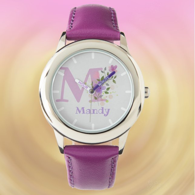 Design floral avec nom et première montre pour enf (Créateur téléchargé)