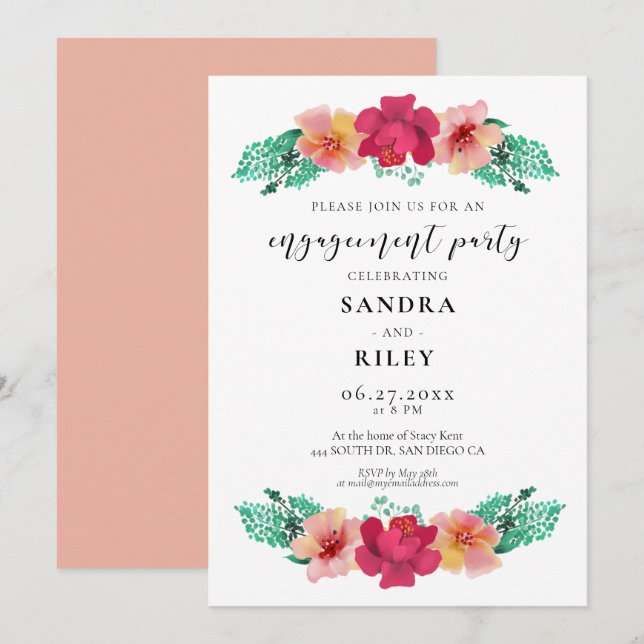Design floral élégant Invitation de la partie d'en (Devant / Derrière)