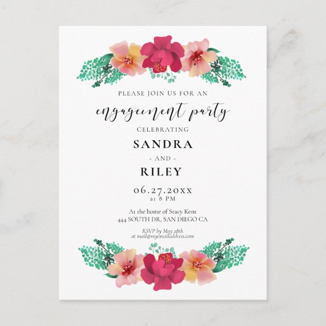 Design floral élégant Invitation de la partie d'en (Devant)
