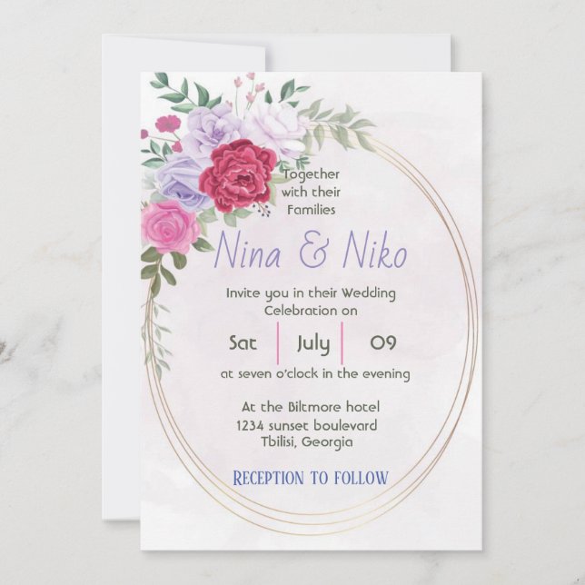 Design floral simple et élégant Invitation (Devant)