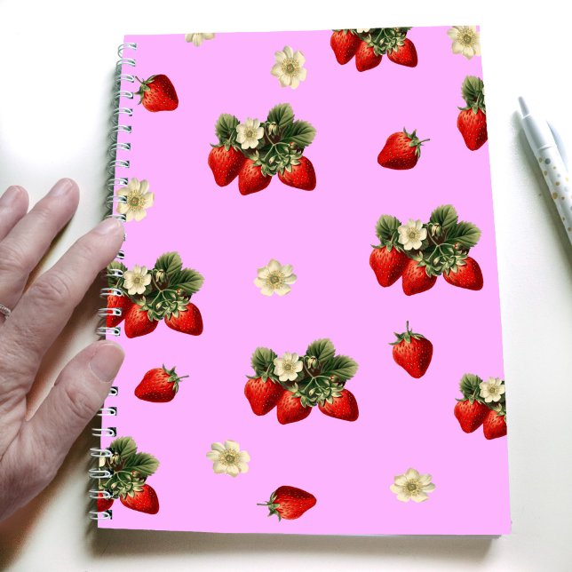 Design fraise sur carnet moderne simple rose (Créateur téléchargé)