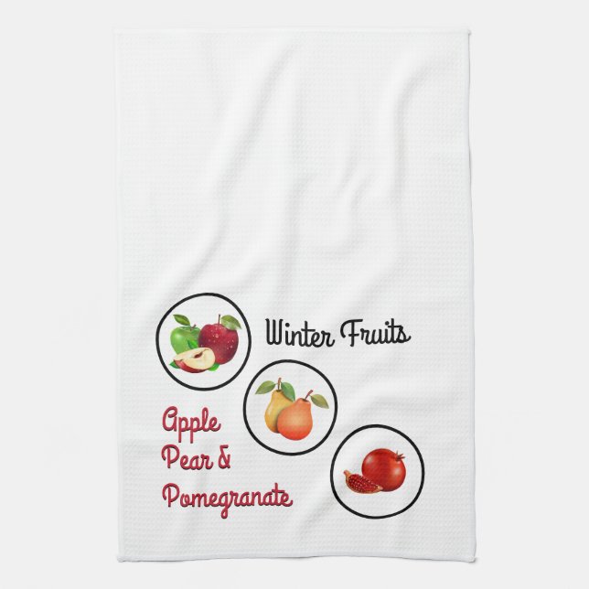 Design für Apfel, Birnen und Granatäpfel Geschirrtuch (Vertikal)