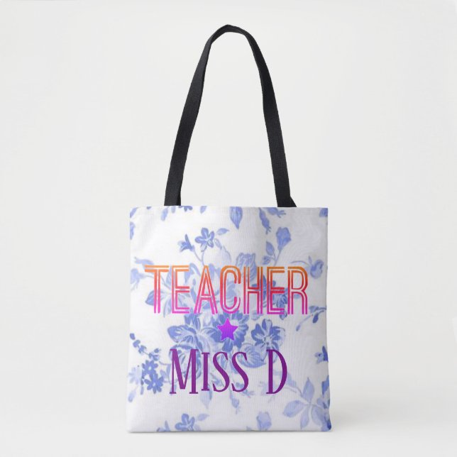 Design für blaue Floral Custom Teacher Tasche (Vorderseite)
