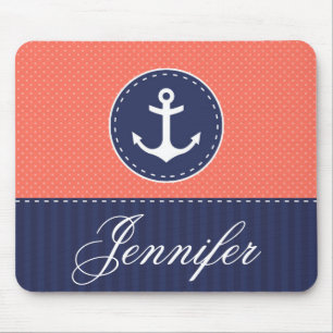 Design für Coral und Blue Anchor Anpassbarer Name Mousepad