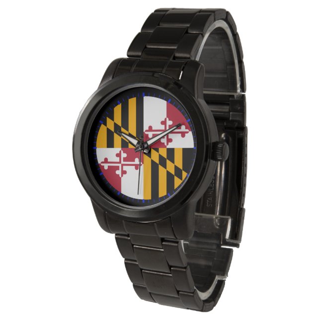 Design für die blaue Flagge von Maryland State Armbanduhr (Schrägansicht)