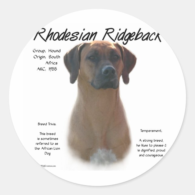 Design für die Geschichte von Rhodesian Ridgeback Runder Aufkleber (Vorderseite)