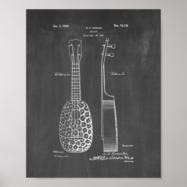 Design für ein Ukulele-Patent - Kopfbrett Poster (Vorne)
