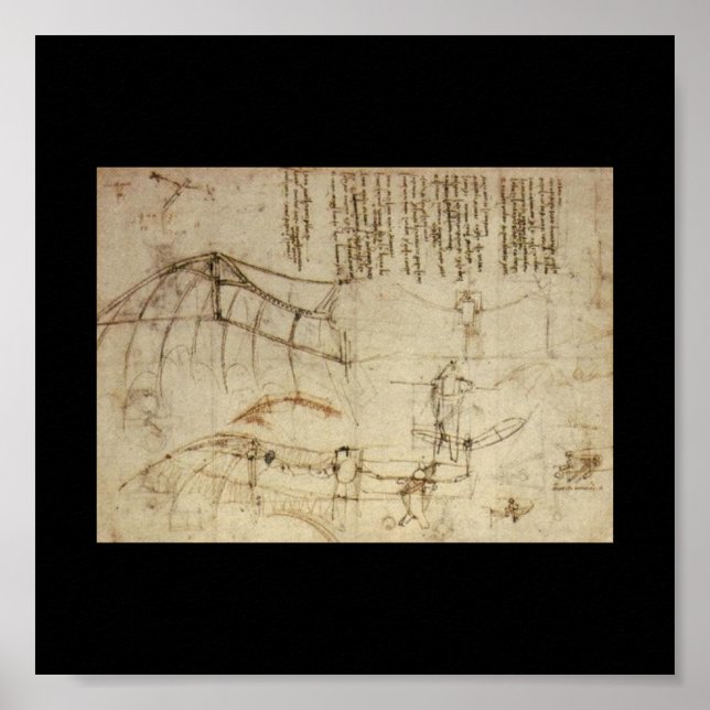 Design für eine Flugmaschine von Leonardo Da Vinci Poster (Vorne)