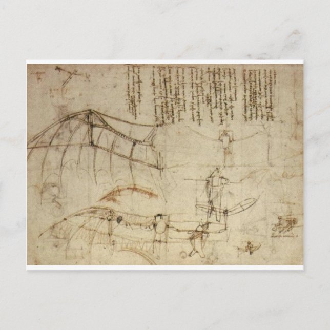 Design für eine Flugmaschine von Leonardo Da Vinci Postkarte (Vorderseite)