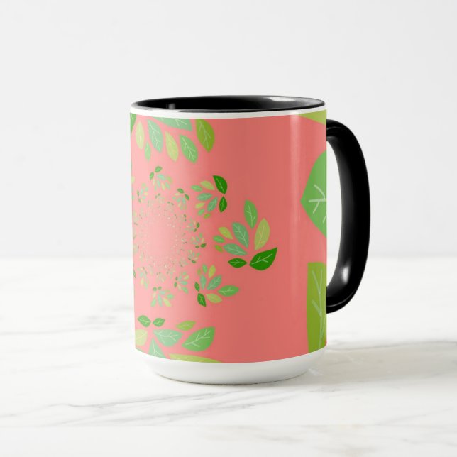 Design für Korallen und grünes Leaf Tasse (VorderseiteRechts)