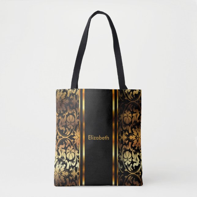 Design für schwarze und goldene Flora-Damaskus Tasche (Vorderseite)