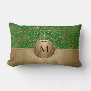 Design für Smaragdgrün und Gold-Monogramm-Damaskus Lendenkissen