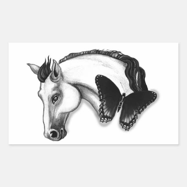 Design für Weißes Pferd und Schmetterlinge Rechteckiger Aufkleber (Vorderseite)