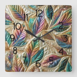 Design gequilter irrisierender Blätter Quadratische Wanduhr