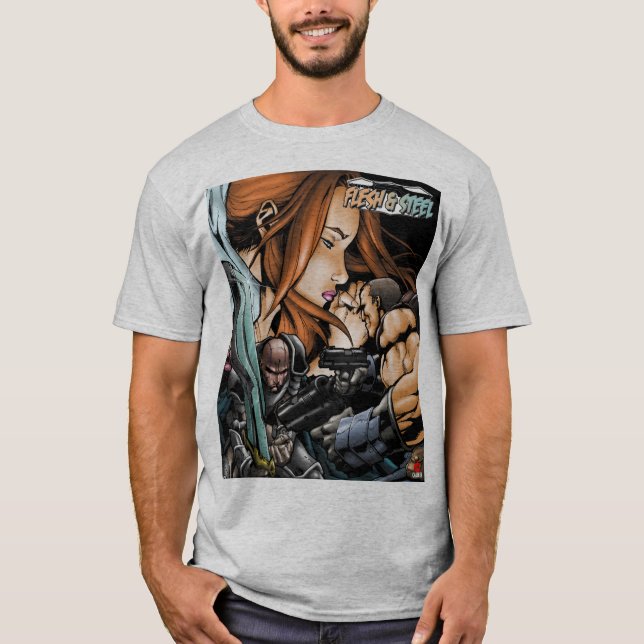 Design-Grauer T - Shirt aus Fleisch und Stahl V4 (Vorderseite)