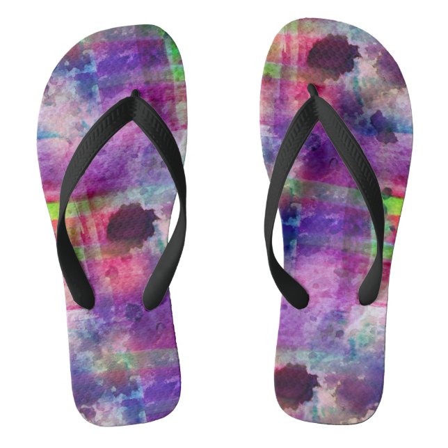 Design grün, lila Textur Wasserfarbe Flip Flops (Fußbett)