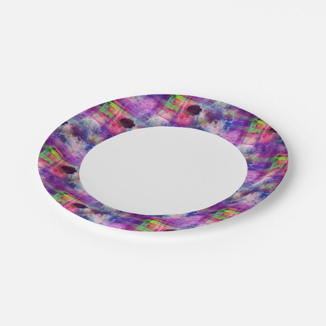 Design grün, lila Textur Wasserfarbe Pappteller (Schrägansicht)