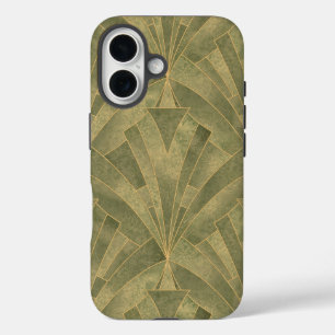 Design Grün und Gold Art Deco Muster iPhone 16 Hülle