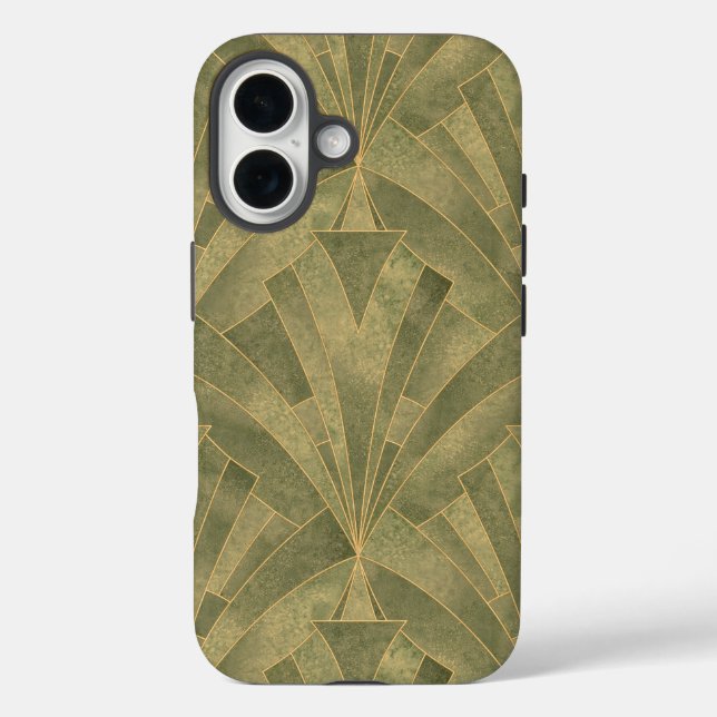 Design Grün und Gold Art Deco Muster iPhone 16 Hülle (Rückseite)