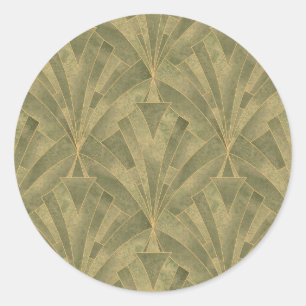 Design Grün und Gold Art Deco Muster Runder Aufkleber