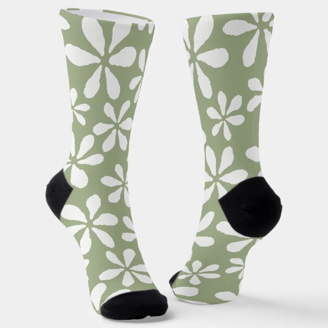 Design Grüne Blume Modernes Hübsches Blumenmuster Socken (Gewinkelt)