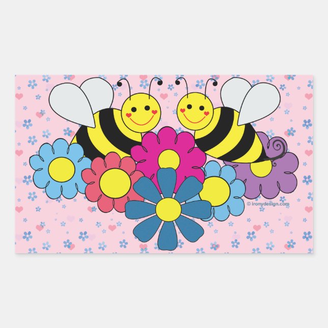 Design-Illustration für Bienen und Blume Rechteckiger Aufkleber (Vorderseite)