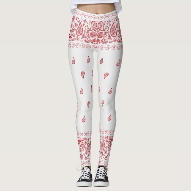 Design in Weiß und Rot  Leggings (Vorderseite)