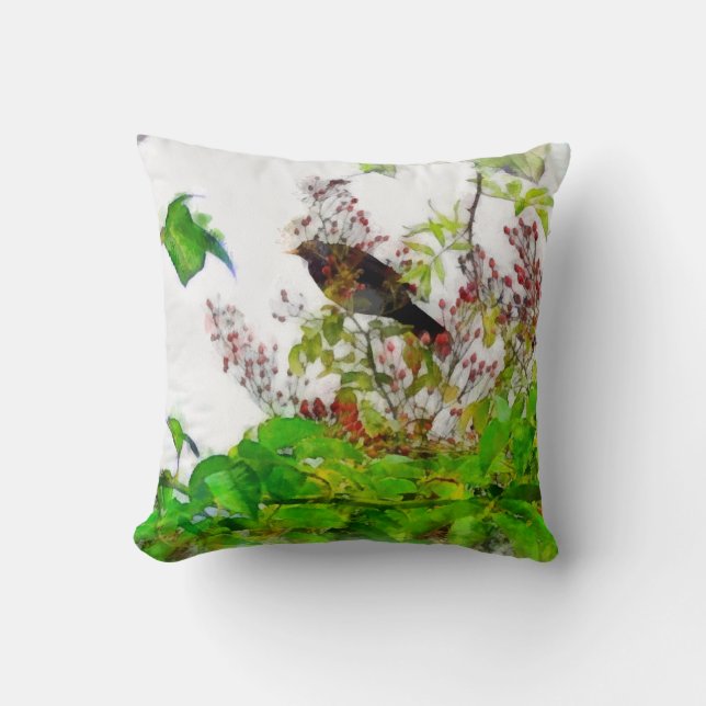 Design-Kissen für Blackbird und Rosehips Kissen (Vorderseite)