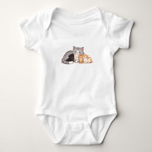 Design - Kitten Family Cuddle Portrait - T-Shirt  Baby Strampler (Vorderseite)