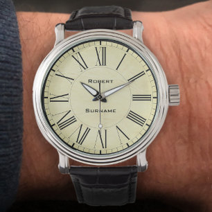 Design mit dem Namen, der auf dem Wählen gedruckt  Armbanduhr
