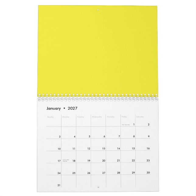Design mit gelbem Hintergrund und schwarzer Grenze Kalender (Jan 2027)