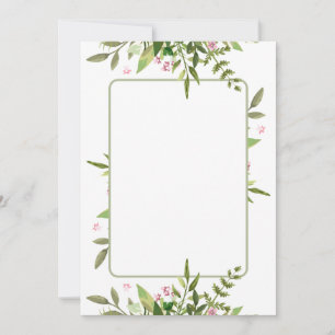 Design mit olivgrünem Blattspray rosa Blumen Einladung