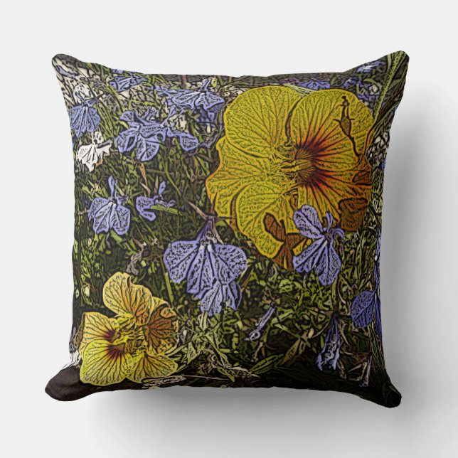 Design mit vielen gelb-blau-weißen Blume Kissen (Vorderseite)