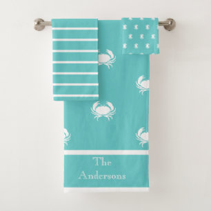 Design nautique avec crabe blanc sur bleu Turquois
