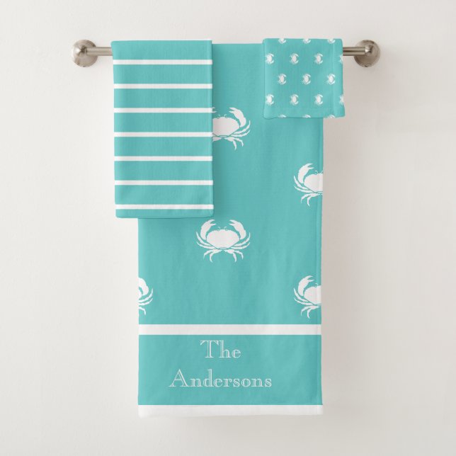 Design nautique avec crabe blanc sur bleu Turquois (En situation)