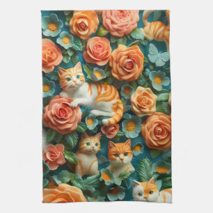 Design niedlicher Katzen und Blume Geschirrtuch